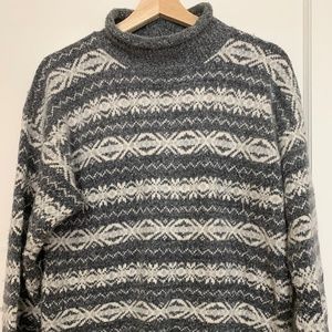 Gray and White Vintage Ski Sweater with Angora